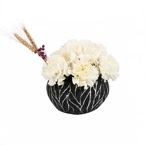 Desenli Saksıda Beyaz Karanfiller (~22 cm) – Sihirli Buket Eskişehir ürün fotoğrafı